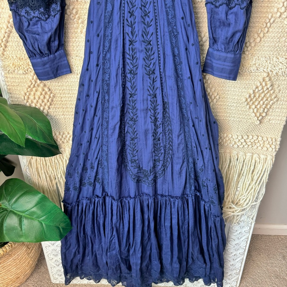 LoveShackFancy Aneesha Cutout Embroidered Cotton-voile Maxi Dress Blue XS - Picture 8 of 10
